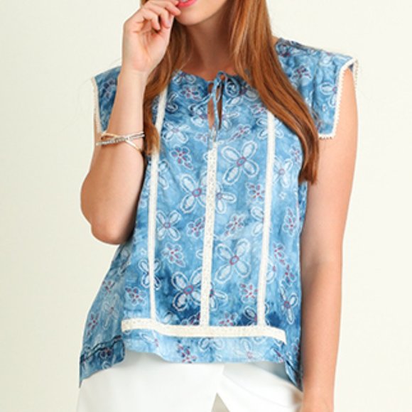 UMGEE  Ladies Tie Dye Keyhole Top with Lace Trim and Floral Print  Brand New - Picture 3 of 7
